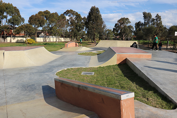 Contoured features of skate park in Delahey