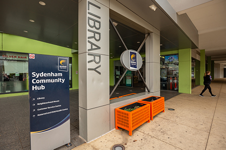 Sydenham Community Hub sign outside library